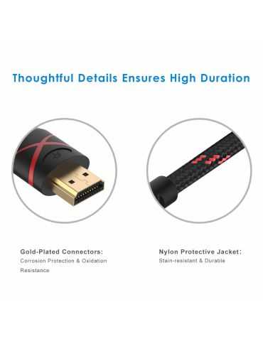 Câble HDMI Rankie 4K tressé nylon 30 AWG HDTV prend en charge Ethernet 3D 1,8 m