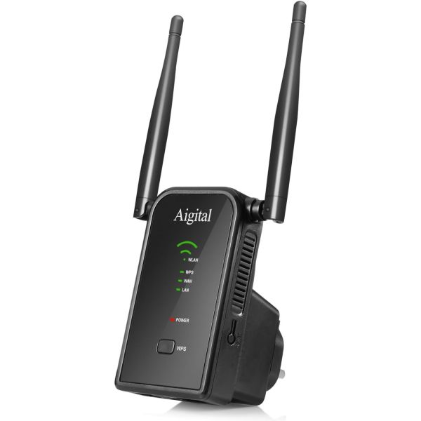 Aigital Répéteur WiFi Amplificateur WiFi N300, WiFi Extender et Booster avec 2 Port Ethernet, Mode Point d’Acces