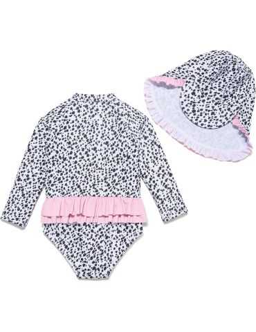 Maillot de Bain Une pièce pour bébé Fille UPF 50+ UV Rashguard avec Fermeture éclair Rashguard blancs et noirs