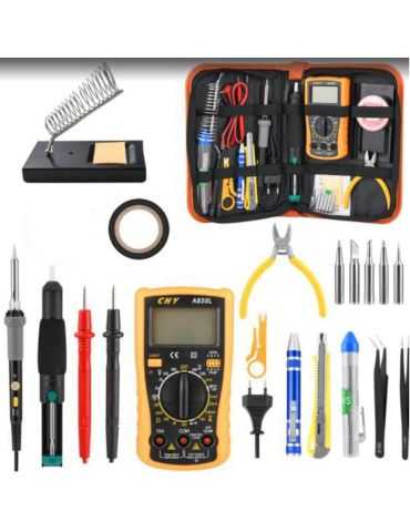 Kit fer à souder 20 en 1 pistolet à souder 60 W avec multimètre numérique température 200-450 °C
