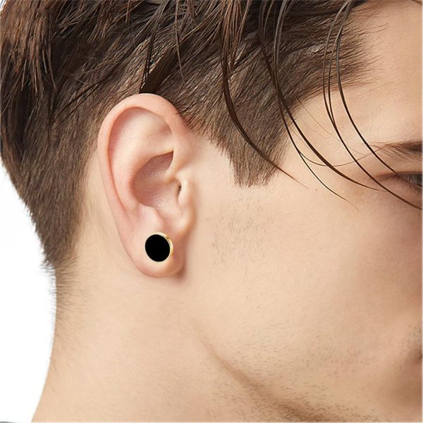 Bo Win 9 Paires Boucles d’Oreilles pour Homme Femme Acier Inoxydable Argent Noires Fibre Carbone Or Piercing 2