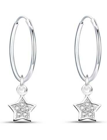 Boucles d'oreilles en Argent 925 Diamètre 16mm Femme Boucles d'oreilles avec Pendentif étoiles