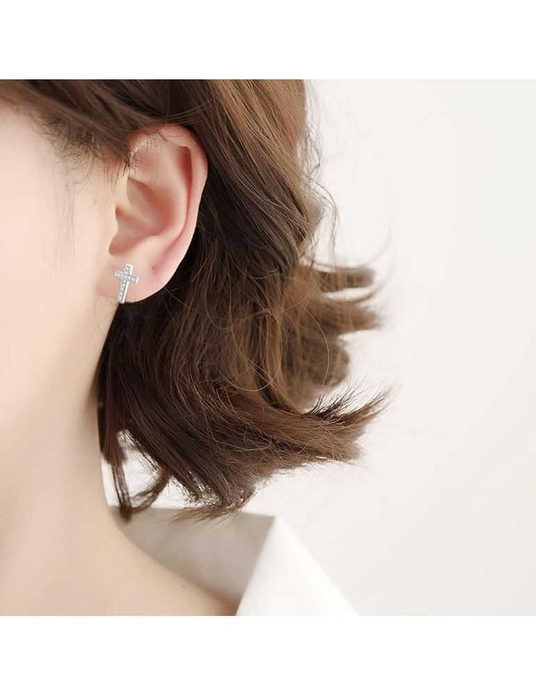Bo Win 2 Paires Boucles d'oreilles en Argent 925 Croix Femme Clous ..., حجم الصورة 771x1000