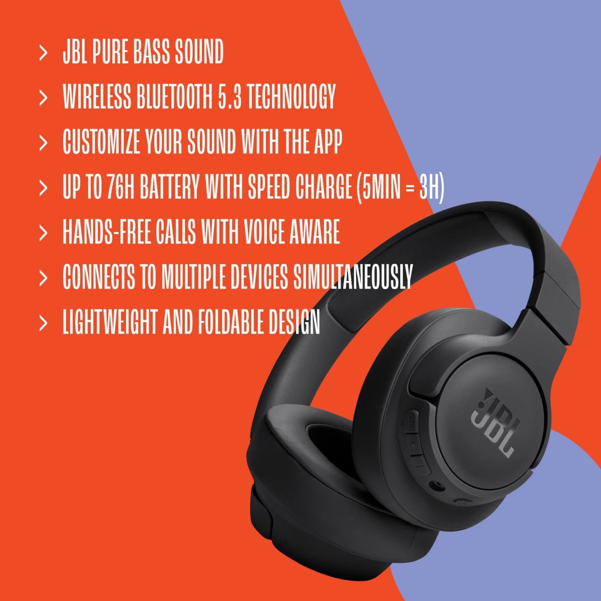 JBL Tune 720BT Bluetooth-Kopfhörer 76h | Schwarz