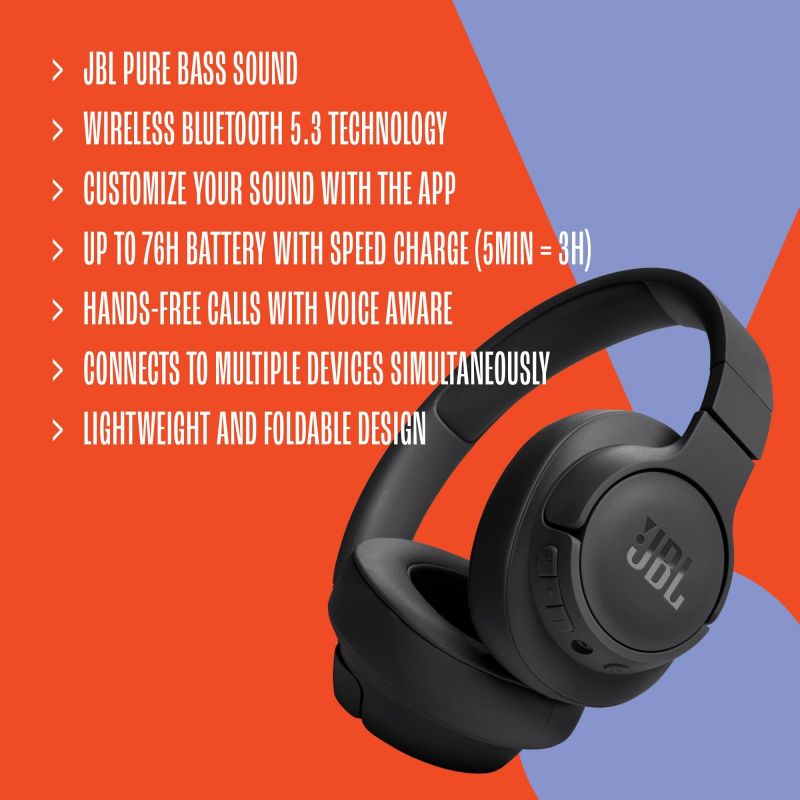 JBL Tune 720BT Bluetooth-Kopfhörer 76h | Schwarz