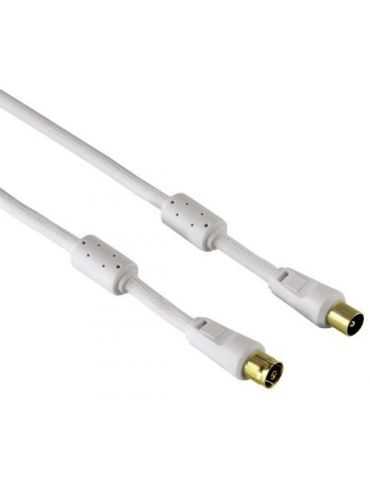 Hama Câble d'antenne, connecteur coaxial 95dB Fiche dorèe, 5m, Blanc